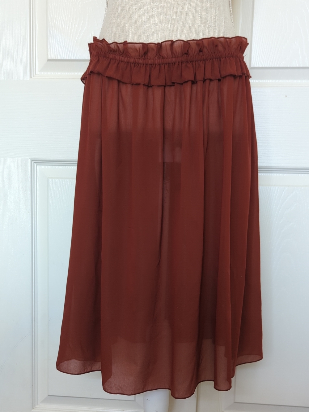 Dolce & Gabbana Burnt Orange Ruffled-Waist Silk Chiffon Midi Skirt